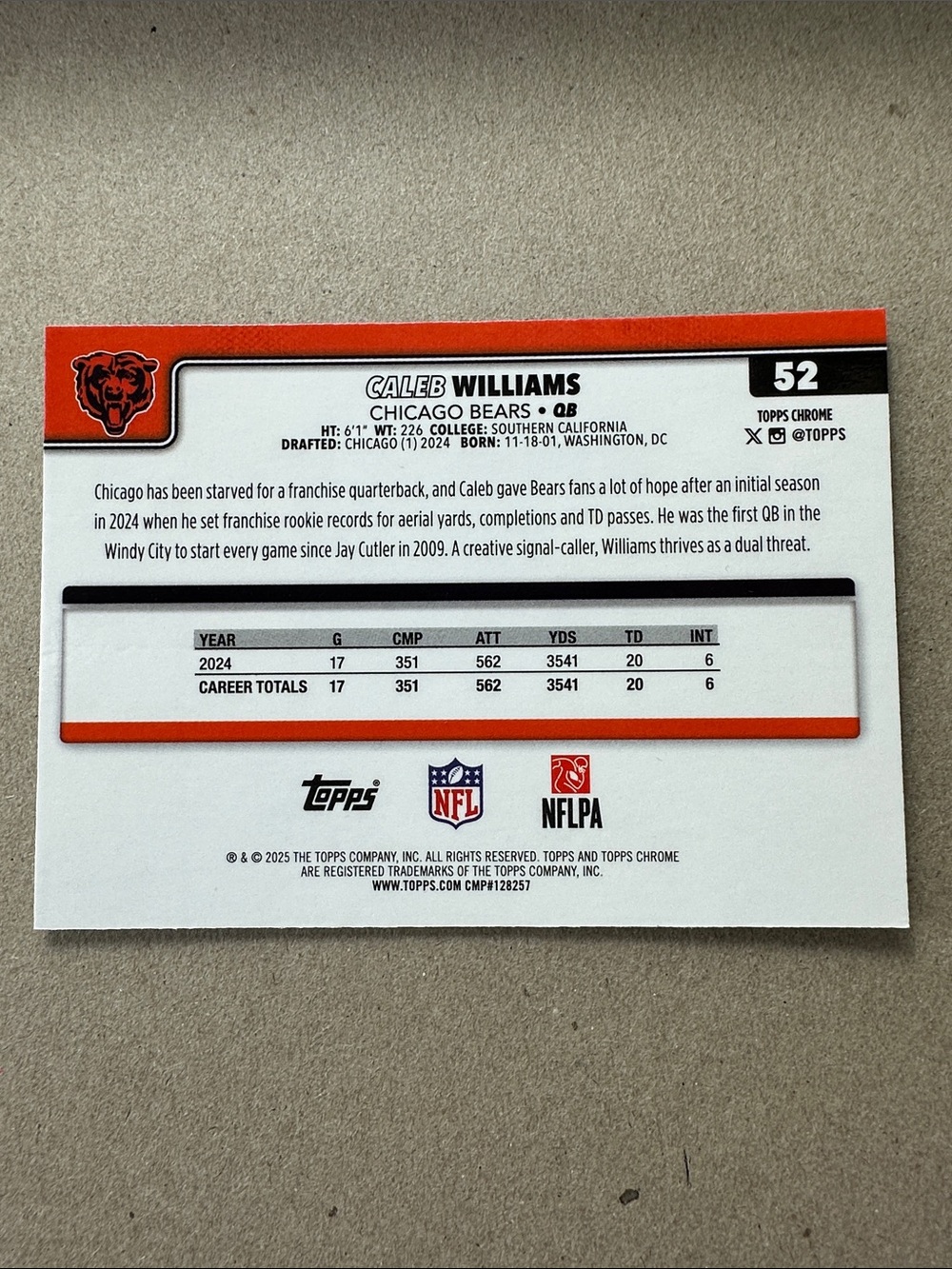 Caleb Williams Bears w/ Rookie cards of Loveland, Odunze, Burden, Kmet, Johnson - Picture 9 of 15
